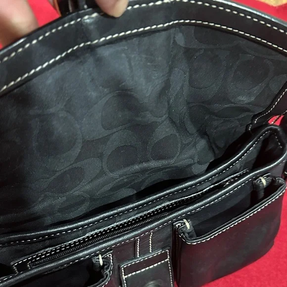 Coach Black Leather Shoulder Bag with Stitching - Picture 4 of 12